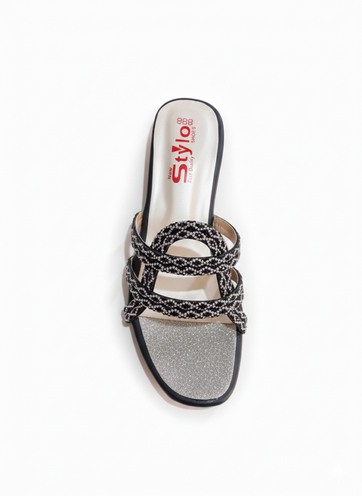 msladies stylish ladies flat slippers – glitter sole & cross strap casual wear